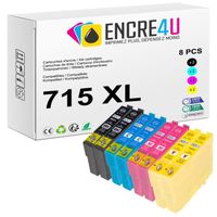 715XL ENCRE4U - Lot de 8 cartouches d'encre compatibles avec EPSON 715 T0715 XL T715XL Guépard 2 Noir + 2 Cyan + 2 Magenta + 2 Jaune