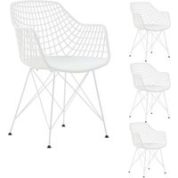 Lot de 4 chaises de salle à manger ou cuisine ALICANTE en plastique blanc et 4 pieds en métal laqué blanc