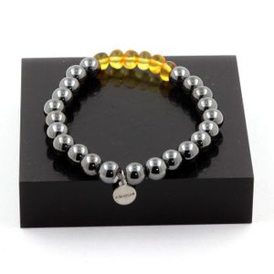 Bracelet Perles Ambre Véritable De La Mer Baltique Et Lave - Neuf Avec étiquettes - Marque A Bijoux