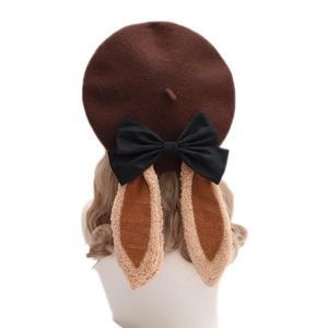 CASQUETTE Beige - Béret pour filles, chapeau chaud unisexe, oreilles de lapin mignonnes, béret Lolita, chapeau d'artist