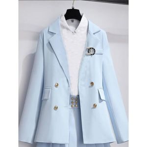 JUPE Jupe,Ensemble deux pièces pour femme, Streetwear, grande taille 3XL, veste de printemps + Mini jupes trapèze, ample- Blue Jacket