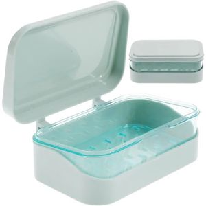 PORTE SAVON Angoily 1 boîte à savon avec égouttoir amovible et couvercle, porte-savon, 2 couches rectangulaires ()87