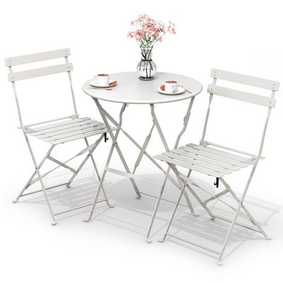 Ensemble Bistro Extérieur VOUNOT – Table + 2 Chaises Acier Bleu