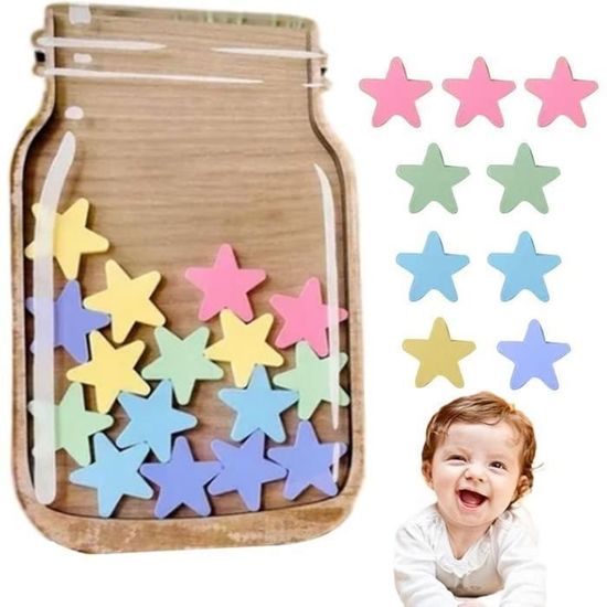 Ferizzia – Pot De Récompense Personnalisé Avec 24 étoiles – Tableau De Motivation En Bois – Pour Enfants, Salle De Classe, Maison – Outil éducatif