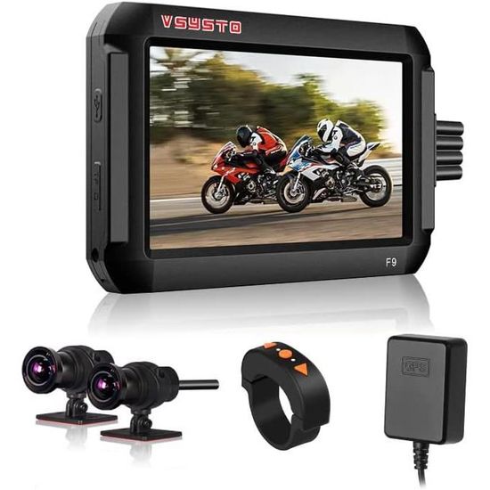 VSYSTO Dashcam Moto Camera de Moto Camera Moto Double Lentille 1080P Camera Avant et arriere DVR Moto Ecran LCD 4,5 '' Grand 