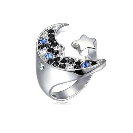 Bague Lune En Cristal De Swarovski Elements Noir Et Bleu Achat