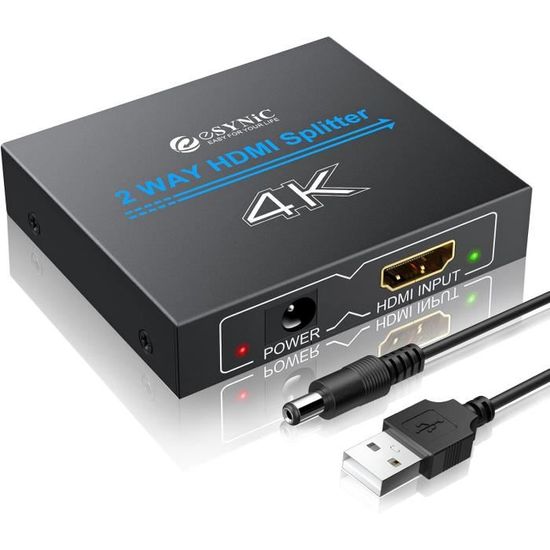 Répétiteur HDMI 1 Vers 2 - Duplicateur 4K@60Hz 3D, Plug & Play, Pour TV/Projecteur