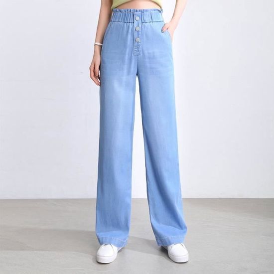 Pantalon Capri Femme Coton Et Lin Couleur Unie Large Pantalon 3/4 été Confortable Léger Pinocchietti Femme Grande Taille Vacances Bermudas Respirant Au Genou Court Pinocchietto Cropped, Bleu, S