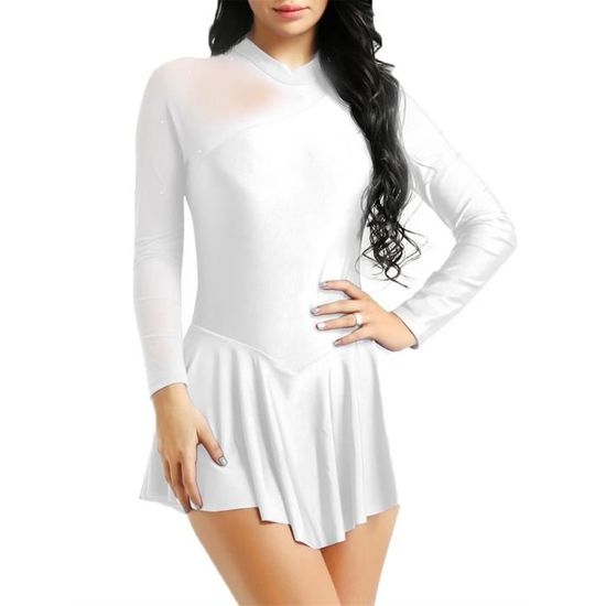 Robe De Danse Strass Manches Longues - Patinage, Gymnastique, Spectacle - Taille S à XXL