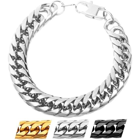 Bracelet Gourmette Homme - Maille Chaîne Alternée - Plaqué Or - Occasion
