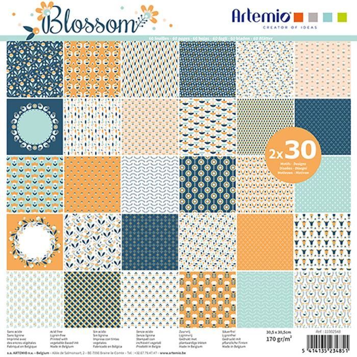 Bloc de 60 feuilles de papier scrapbooking 30x30 cm 'Blossom' d'Artemio