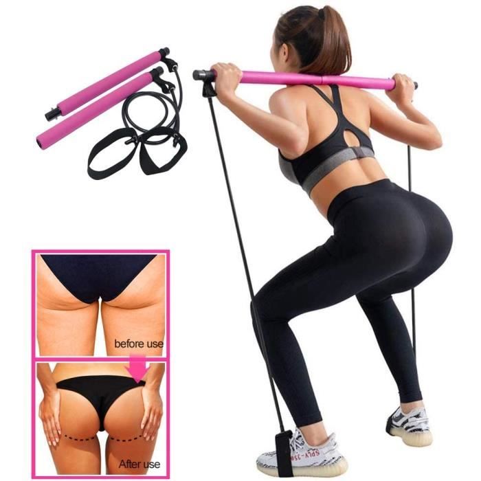 Kit de Barre de Pilates Portable avec Bande de résistance, Barre d'exercice de Yoga avec Boucle de Pied