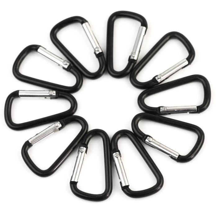 Nouveau 10 pcs kit randonnée noir en alliage d'aluminium D mousqueton mousqueton porte-clés mousquetons escalade