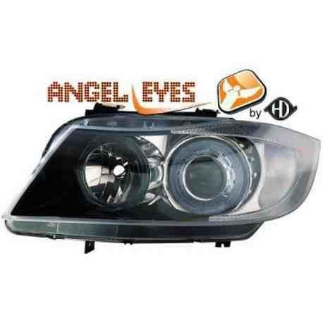 phares design, noir, H7/H7, avec correct. phare, anneaux E90, 05-08 noir pour: BMW serie 3 (E90/91) Lim./Touring 05-08