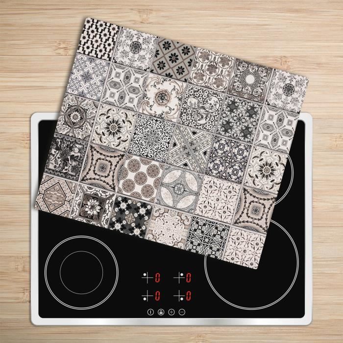 Tulup Glass Planche à découper avec couvercle protecteur pour cuisine résistant chaleur 60x52 cm - „Carreaux De Céramique”