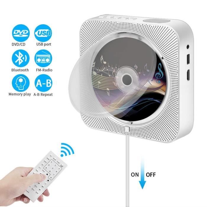 Lecteur CD Portable, Mur Montable Lecteur DVD-CD Bluetooth Mural Bluetooth avec Télécommande Full-HD 1080P Haut-Parleur Hi-FI int