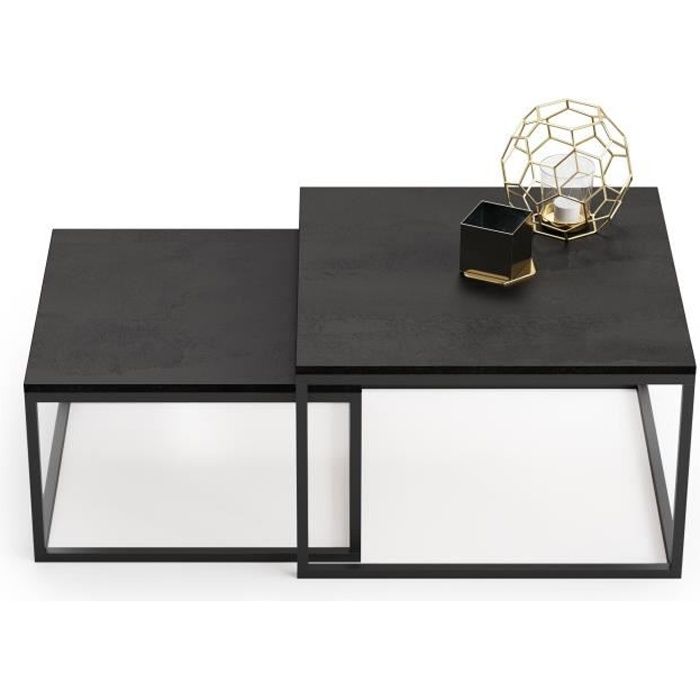 Lot de 2 tables basses gigognes twin design industriel, imitation béton