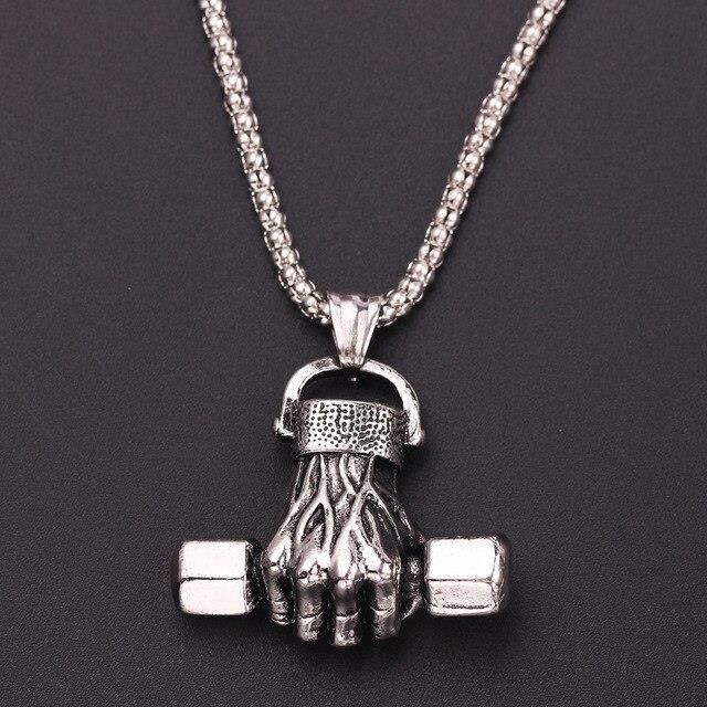 Haltère haltère pendentif Fitness collier musculation salle de sport couleur argent Barbell hommes collier Fitness bijou