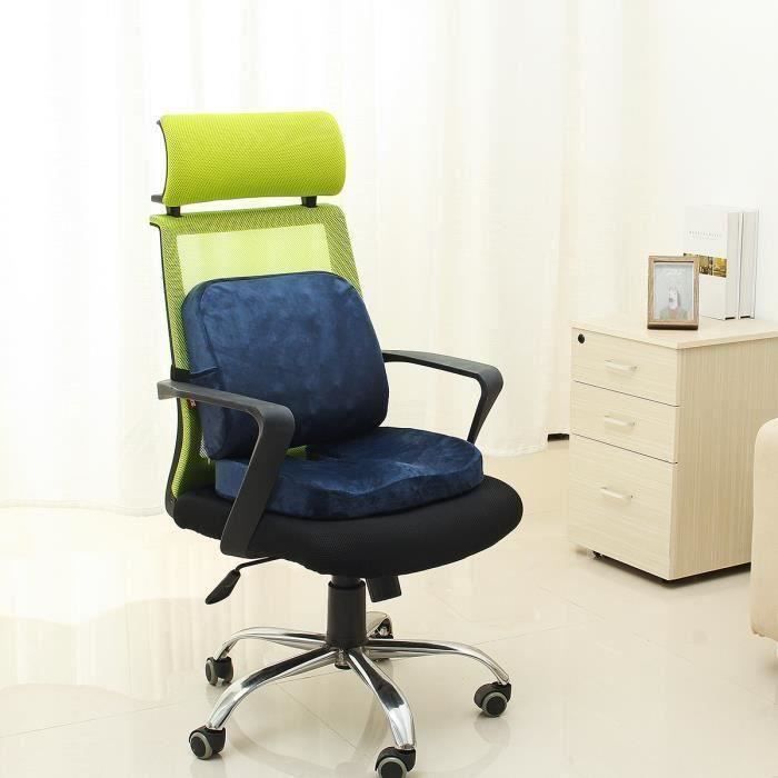 NEUFU 2 EN 1 Coussin Combinée Désign Coton Mémoire Soin Reins Washable Bureau BLEU MARINE Aa05906