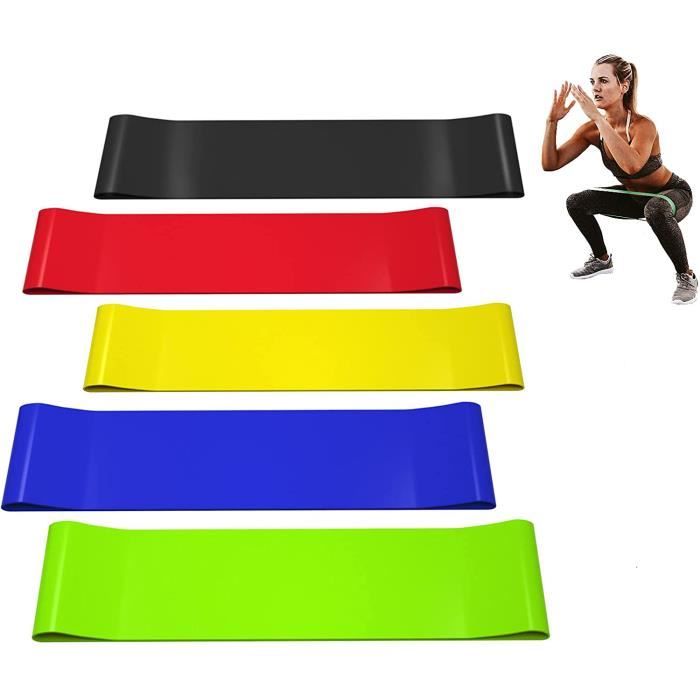 Lot de 5 Bande de Résistance Élastique Fitness en Latex, 5 Niveaux de Force-Équipement d'Exercices pour Musculation Pilates Yoga