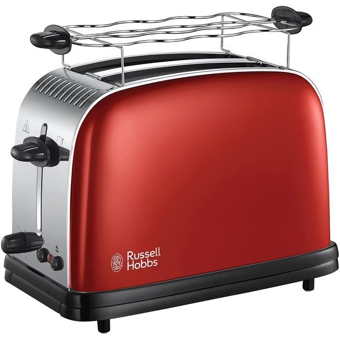 Russell Hobbs Toaster, Grille Pain Extra Large, Cuisson Rapide et Uniforme, Contrôle Brunissage, Chauffe Vionnoiserie - Rouge 23330-