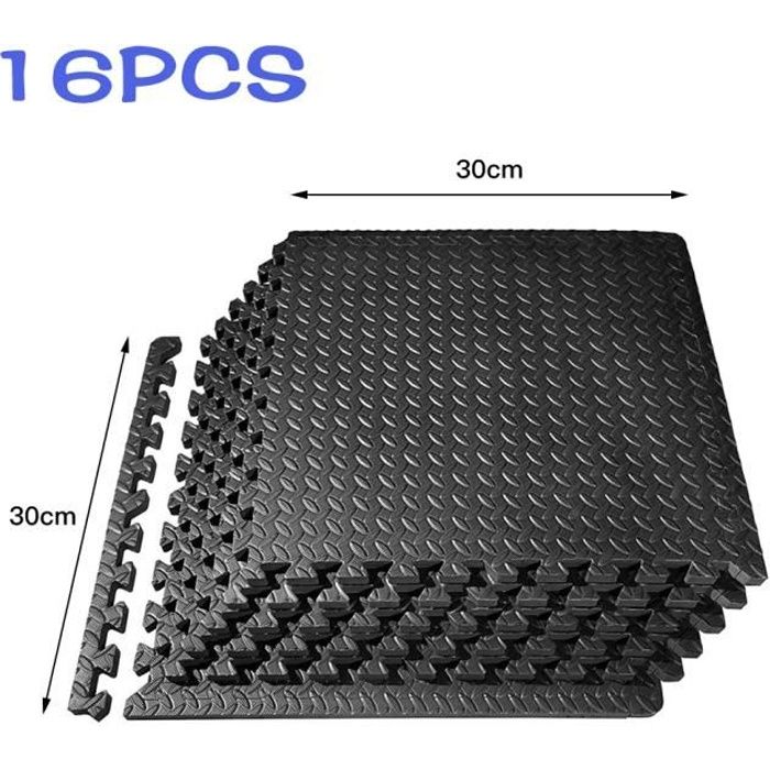 LOT DE 16 DALLES CARRÉES EVA- TAPIS DE SOL, EN MOUSSE EVA À EMBOÎTEMENT CARREAUX DE PROTECTION DE SOL 30*30cm