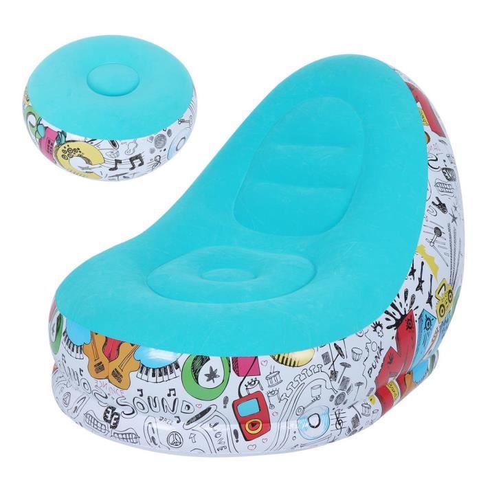 Atyhao Lit gonflable Canapé Gonflable Portable Chaise Longue Confortable avec Tabouret pour Balcon Salon(Bleu 116x98x83cm)