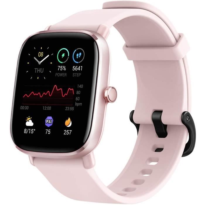 Mini Montre Connectée Femmes Homme Autonomie de 14 Jours SpO2 1.55- AMOLED 70+ Modes Sportifs avec GPS pour Android-iOS(Rose)
