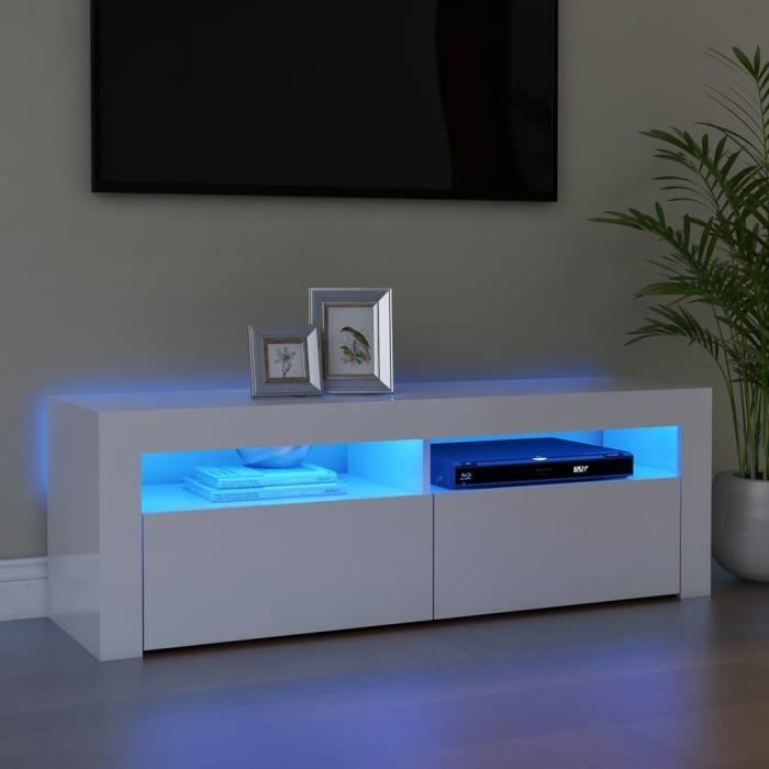 Meuble TV avec lumières LED Blanc brillant 120x35x40 cm PET