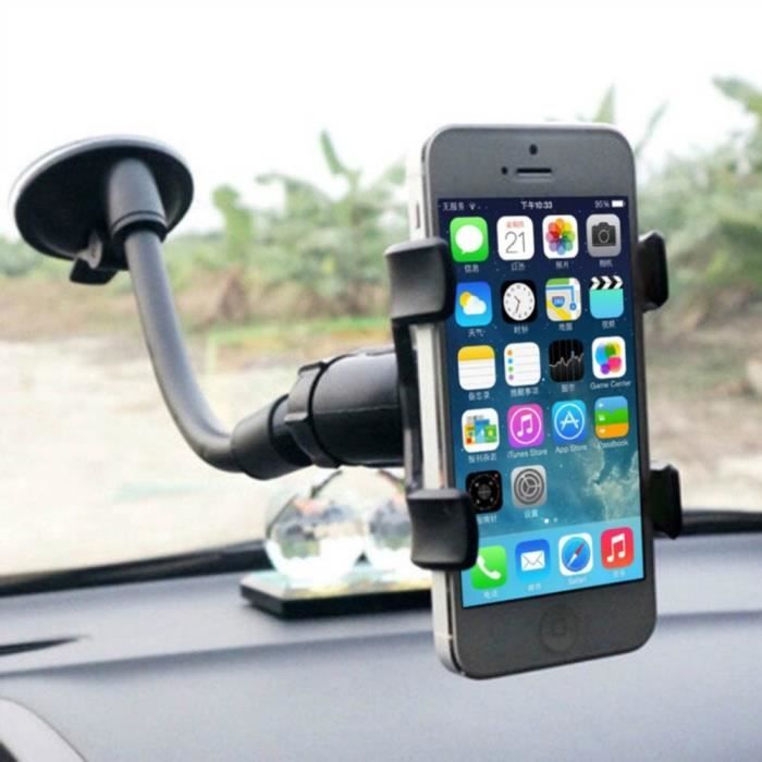 Support de téléphone portable universel pour pare-brise avec fixation voiture 360 degrés pour iPhone Samsung Noir