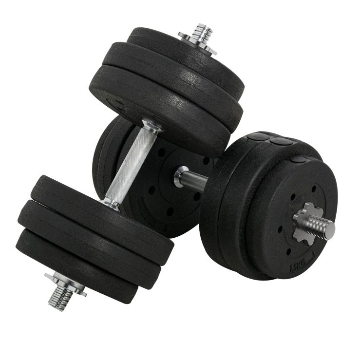 HOMCOM Ensemble d'haltères courtes total 30 kg - dumbbell paires - barres incluses - entraînement musculaire & haltérophilie