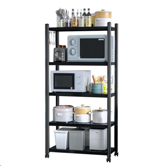 Étagère de Four à Micro-Ondes Extensible Meuble Rangement Cuisine Multifonction avec 3 Crochets 48 x 32 x 40-63 CM - Noir