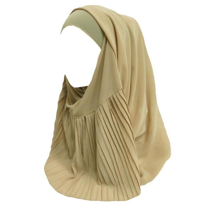 Écharpe Hijab pour Femme Musulmane en Plisser Mousseline de soie-Beige