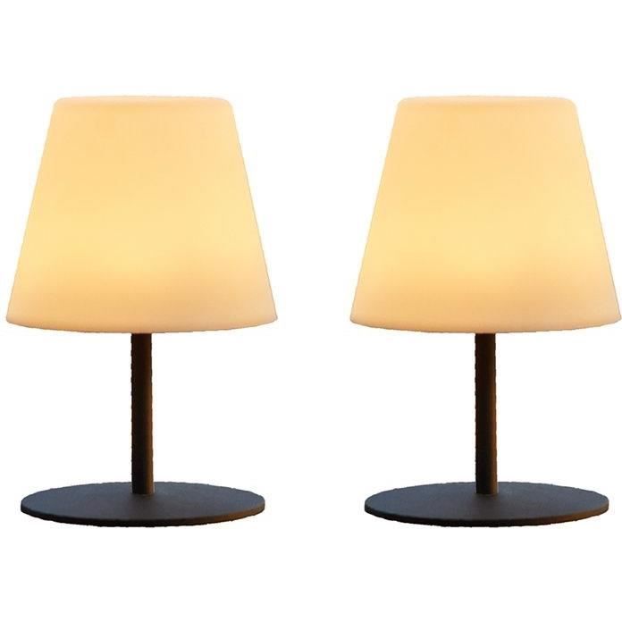 Lampe de jardin modele led twins sans fil - Acier - Gris - 16 cm - Lot de 2