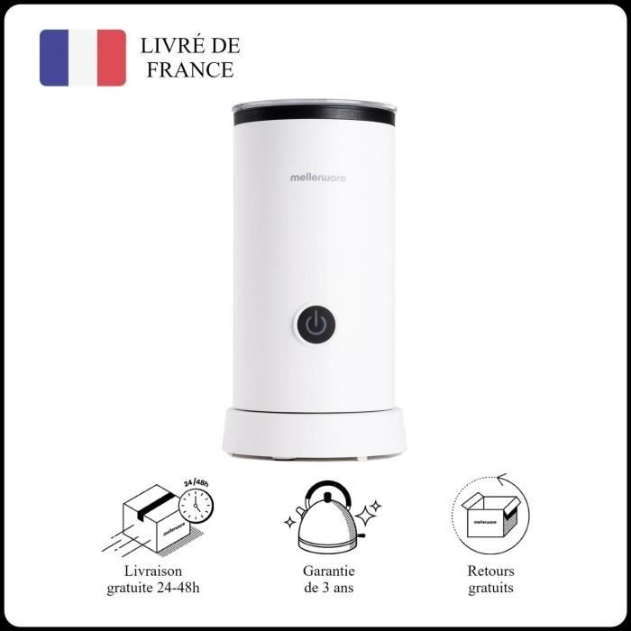 Mellerware - Mousseur à Lait Électrique Frothy! 600W - 250ml - 3en1 - Mousse chaude/froide - Café Cappuccino Chocolat - Blanc