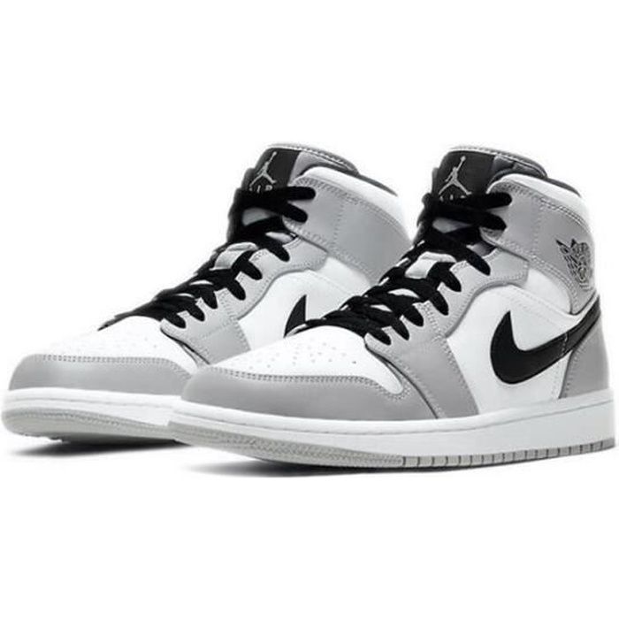 Nike Air Jordans 1 Mid Chaussures de Basket Air Jordans One Light Smoke Grey Pas Cher pour Homme Femme Gris et Blanc