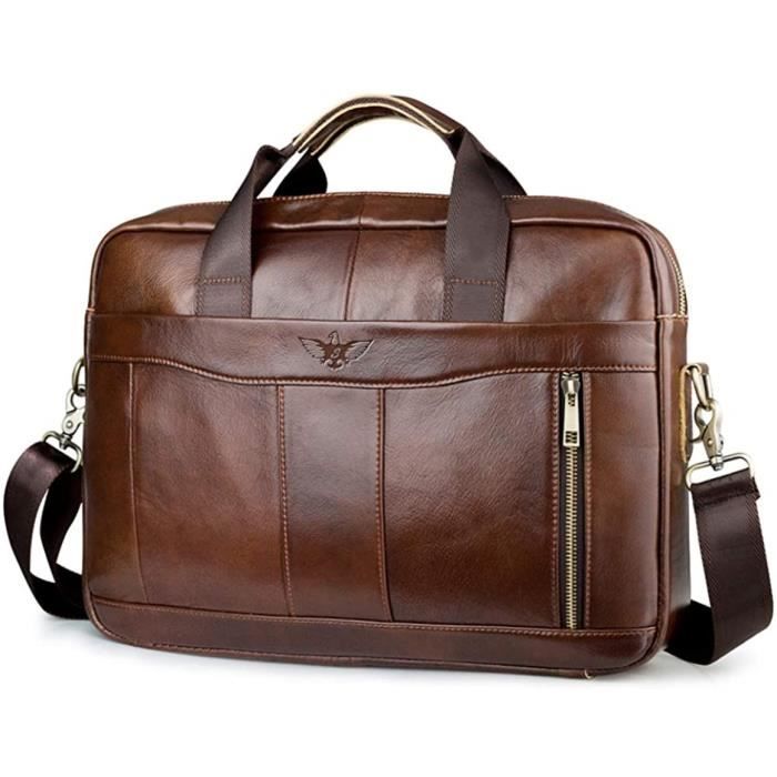 SPAHER Porte Document Homme Mallette en Cuir Véritable Sac à Main Sac Ordinateur Business 15.6 Pouces Cartable Sacoche Ordinateur d'