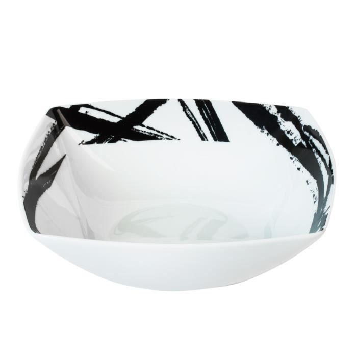 TABLE PASSION - ASSIETTE CREUSE CARREE NOIRE 18 CM PORCELAINE DECOR EXPRESSION ( LOT DE 6 )