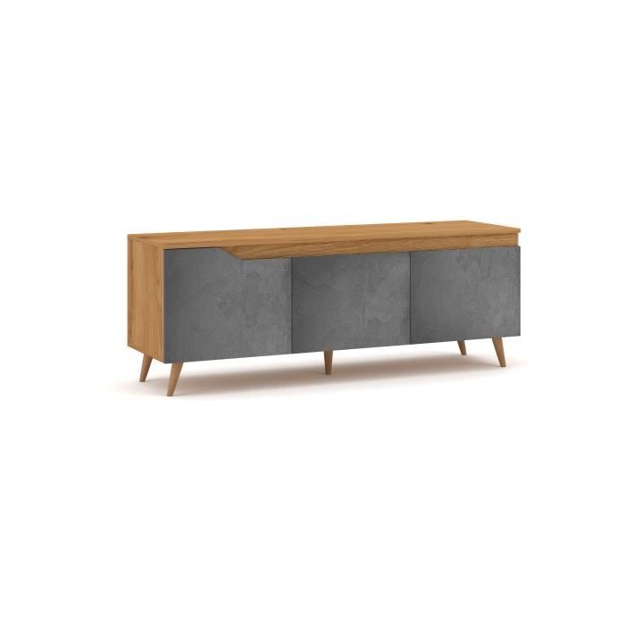 VIVALDI Meuble TV - TUE - 140 cm - chêne kraft orbéton graphite