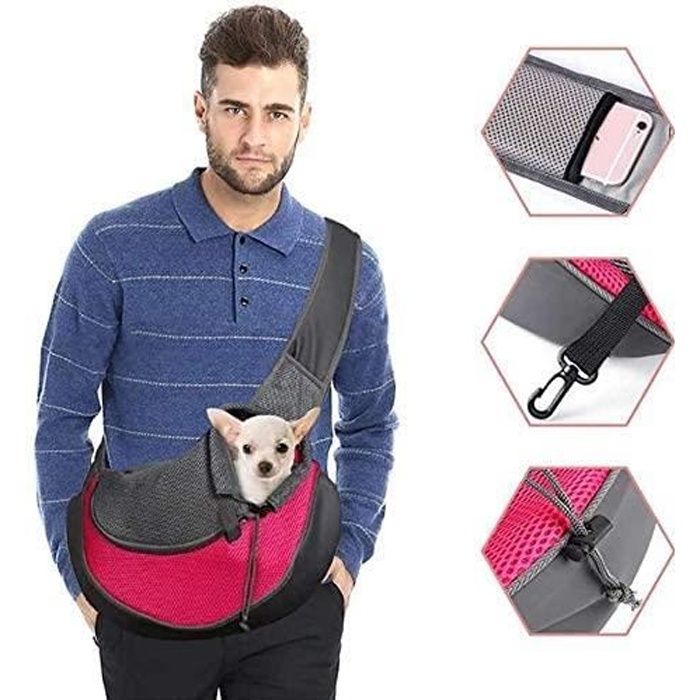 Sac de Transport Chien Sac à Bandoulière pour Chat Chiot Réglable Sac de Voyage pour Petits Animaux Sac à Main Chien avec Pochette