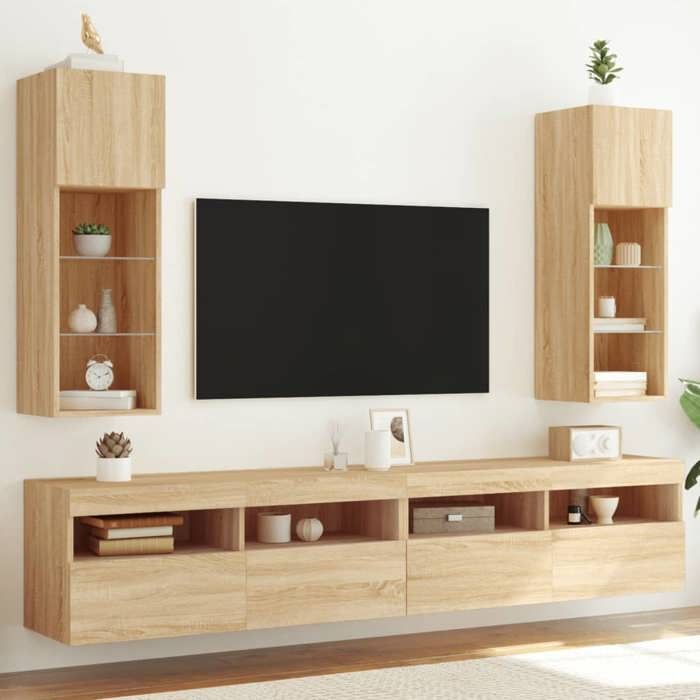 vidaXL Meubles TV avec Lumières LED 2 pcs Armoires de Télévision Murales Meubles Télé avec Rangement Salon Salle de 837006