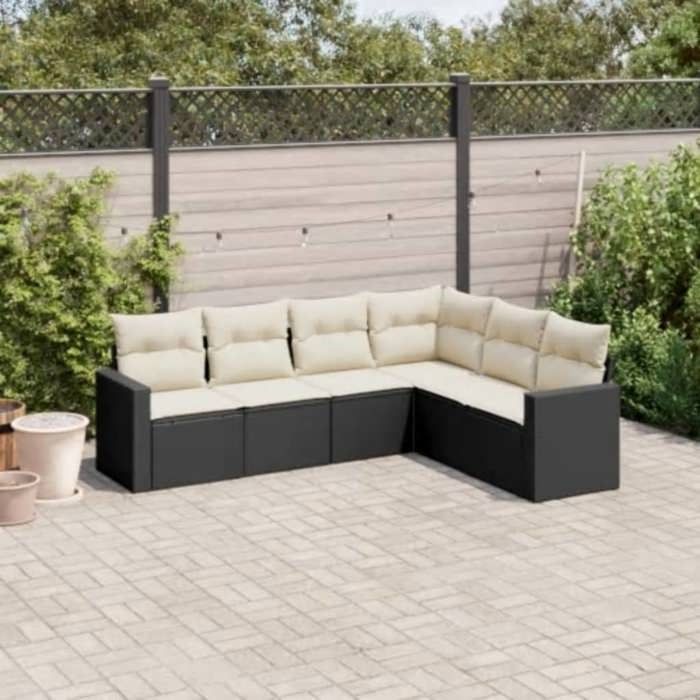 vidaXL Salon de jardin 6 pcs avec coussins noir résine tressée 3218996