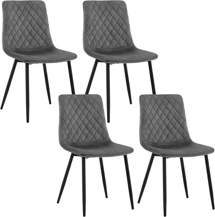 EUGAD Chaise Salle à Manger Lot de 4 Chaise de Cuisine Scandinave Rembourré en Velours Pieds en Métal Gris Foncé E0AG0167-4