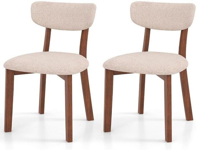 chaises de salle à manger lot de 2 - relax4life - dossier courbé - coussin d'assise rembourré - cadre en bois de caoutchouc - beige