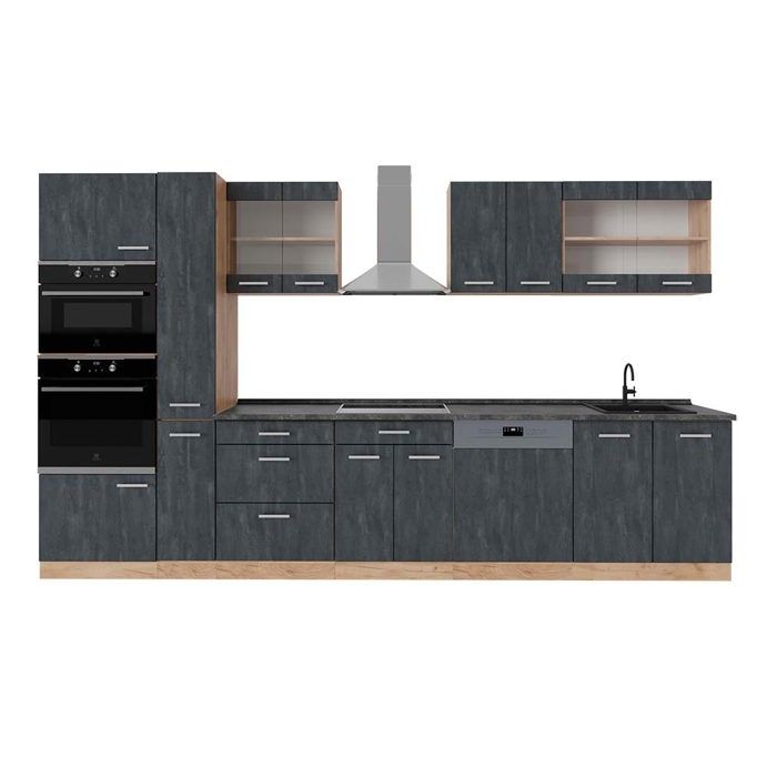 Vicco Cuisine Anthracite brillant/Chêne doré 240cm sans PT, R-Line