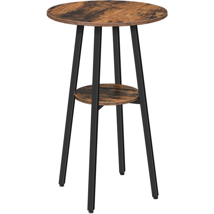 Table de Bar Ronde-HOOBRO-Table de Bistro Haute à 2 Niveaux-Table Haute-55 x 55 x 95 cm-Marron