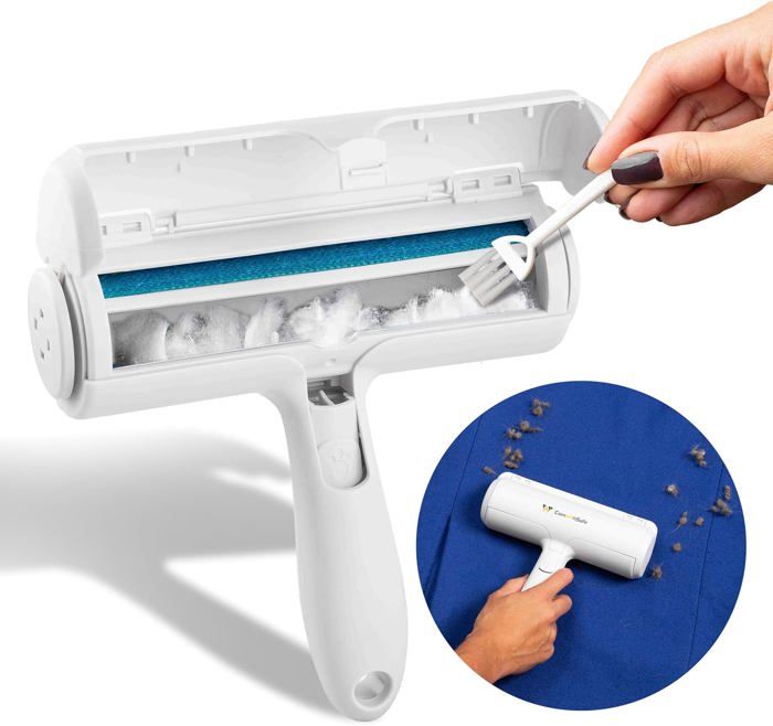 Comparer les prix de Rouleau Poils Animaux Réutilisable + Pinceau Enlève Poils-Brosse Anti-Poils Autonettoyante Pour Habits, Canapé, Tapis-Attrape Boulo