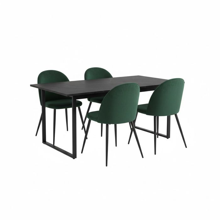 Tilst ensemble pour salle à manger table à manger impression marbre noir 90x160 4 chaises velours vert. Tilst ensemble pour salle à manger table à manger impression marbre noir 90x160 4 chaises velours vert.