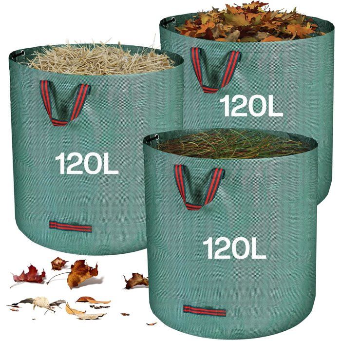 Sac Jardin Dechets Verts Resistant 3X120 L Sac Vegetaux Jardin Avec Poignées Pliables Et Réutilisables En Polypropylène Extrêmemen