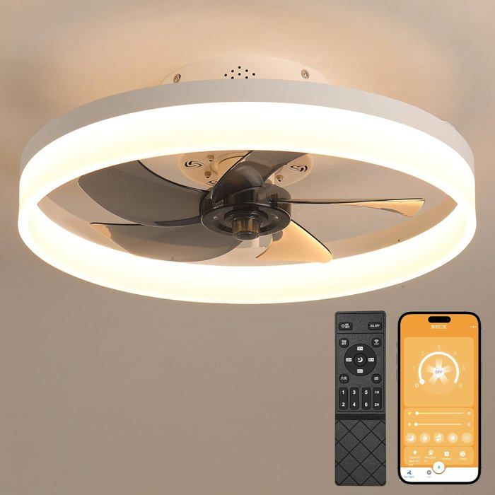 Ventilateur de Plafond 157 pouces Éclairage 6 Vitesses Réversible Télécommande Alexa Blanc - Union Reisen